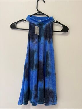 Free People Blue and Navy Tie-Dye Velvet Halter